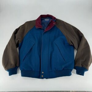 Pendleton Lobo Wool Bomber Jacket Men Blue Brown‎ Maroon VTG M 1980's Rare